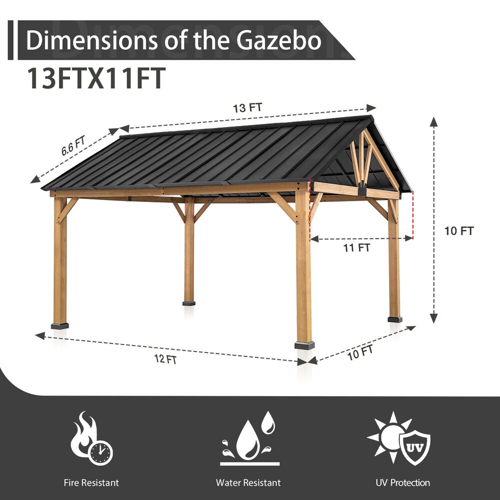 Sunwell Garden 13' x 11' Outdoor Cedar Framed Gazebo in Wood, , large