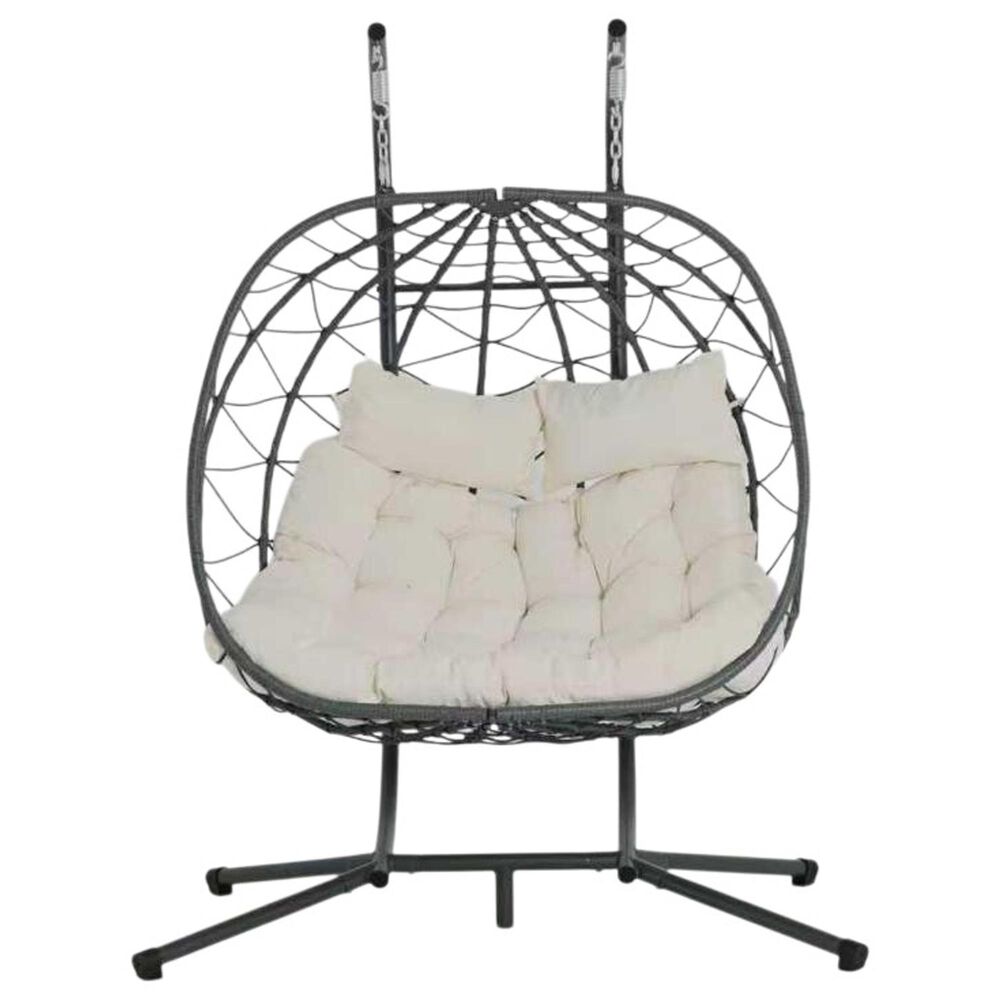 Hearth and Haven Outdoor Hanging Egg Chair with Stand in Beige, , large