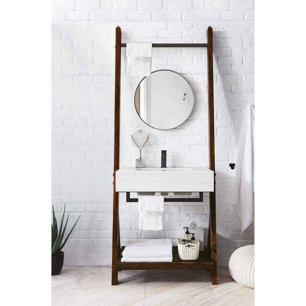 James Martin Vanities Lakeside 30&quot; Single Bathroom Vanity in Mid Century Walnut with Arctic Fall Solid Surface, , large
