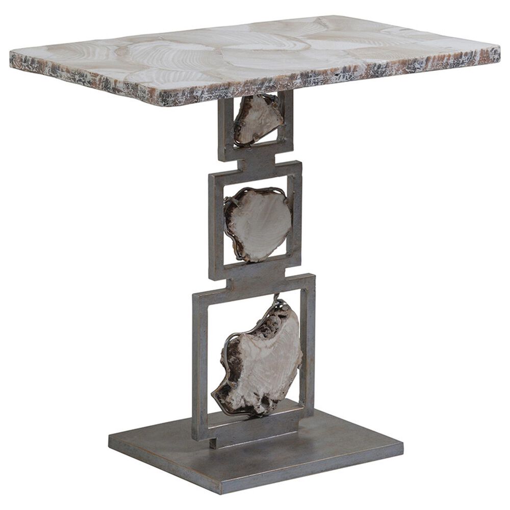 Artistica Metal Frick Spot Table in Antiqued Iron and White Clam Shell, , large