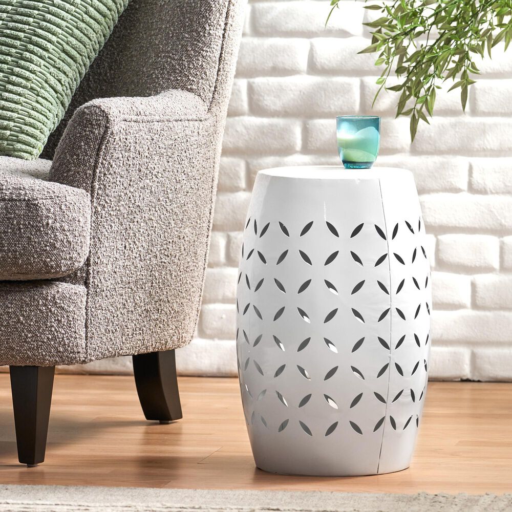 Hearth and Haven Lilac Outdoor Metal Side Table with Cylindrical Design in White, , large