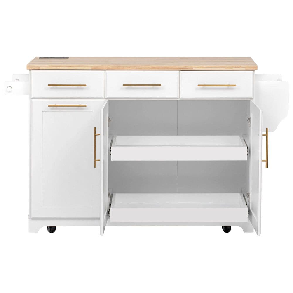 HOMLUX 59" Kitchen Island with 2 Pull Out Cabinet Organizers in White, , large