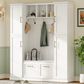 HOMLUX 5-Hook Hall Tree with 4 Side Cabinets and Storage Bench in White, , large