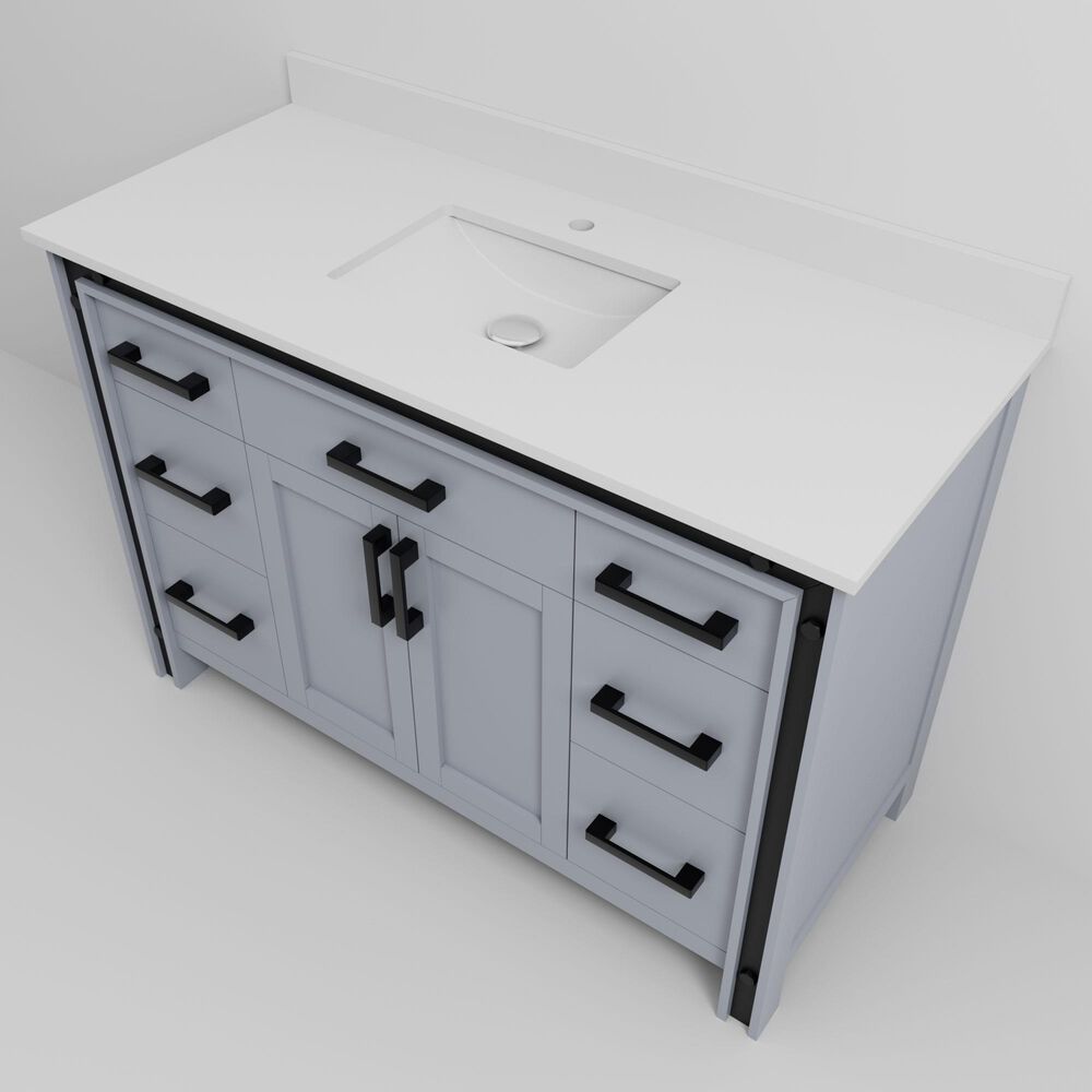 Lexora Home Ziva 48" Single Bathroom Vanity in Dark Grey with 2 cm White Quartz Top and Rectangular Sink, , large