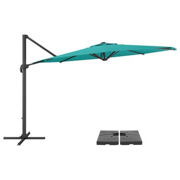 CorLiving 11.5" Turquoise Blue Cantilever Umbrella with Dark Grey Base, , large