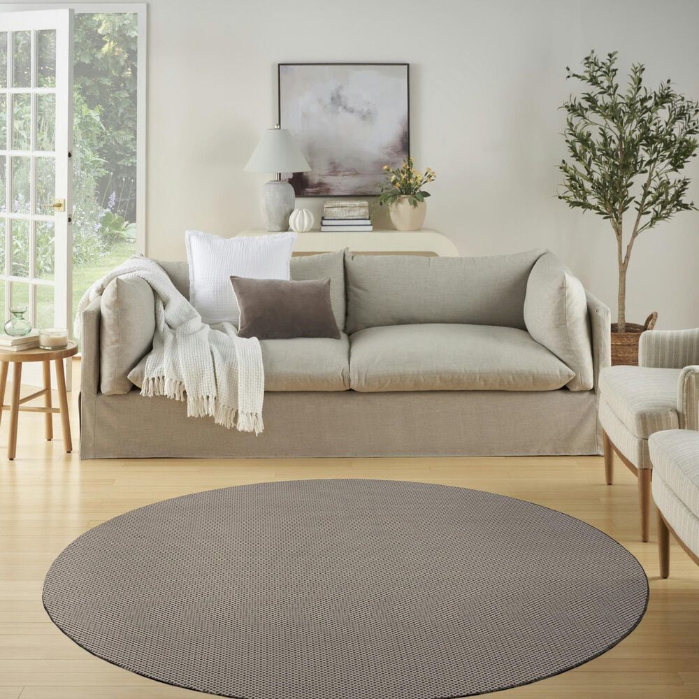 Nourison Courtyard Ivory and Charcoal 6&#39; Round Indoor/Outdoor Area Rug, , large
