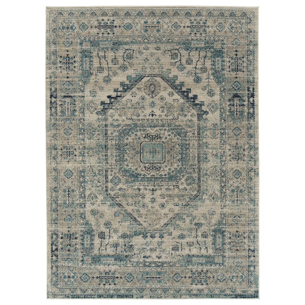 Kaleen Rugs Kaleen Rugs Zuma Beach Oriental 2"2" x 7"6" Turquoise, Blue, Light Blue and Navy Indoor/Outdoor Runner, , large