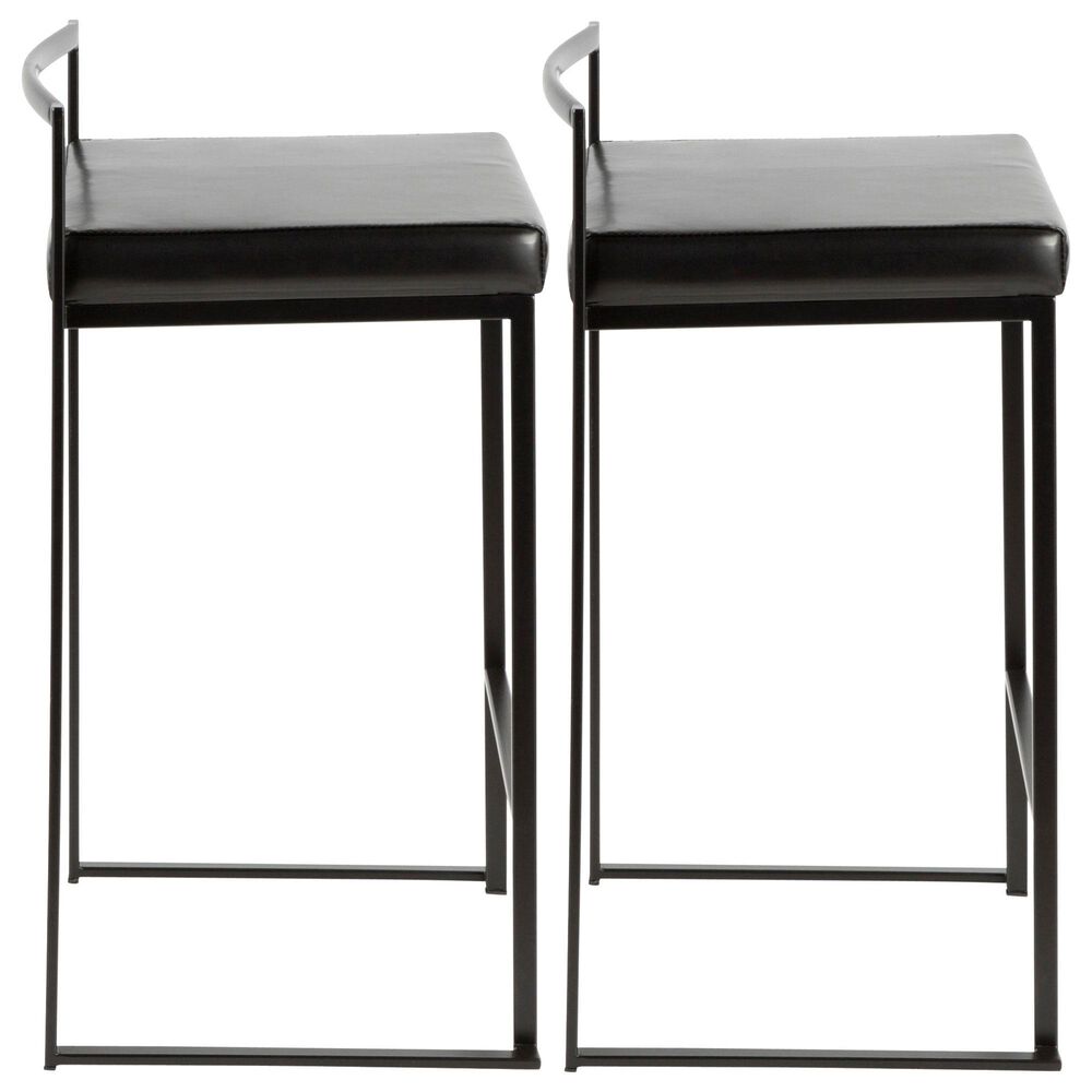 LumiSource Fuji Stackable Counter Stool with Black Faux Leather Cushion in Black &#40;Set of 2&#41;, , large