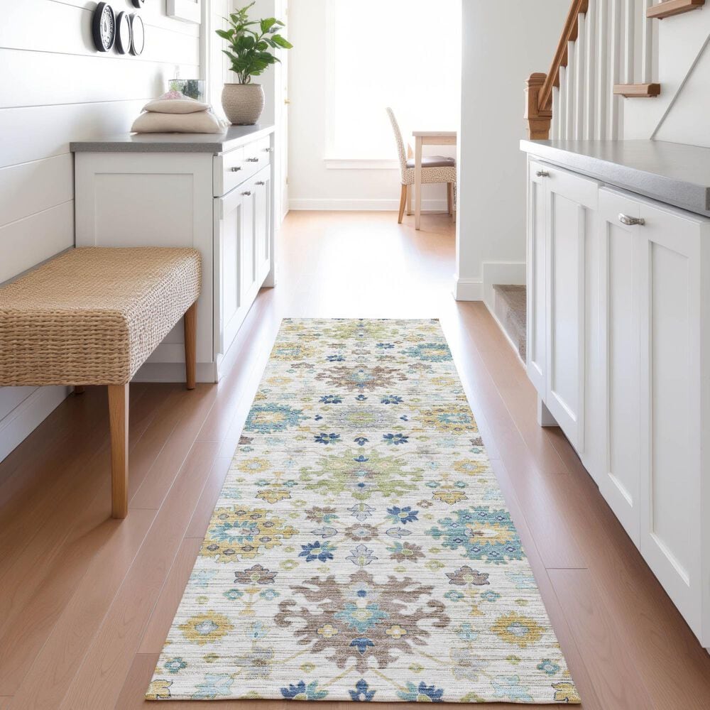 Dalyn Rug Company Silk Road Ivory, Aloe, Blue, Gold, Copper and Taupe 2&#39;3&quot; x 7&#39;6&quot; Runner, , large