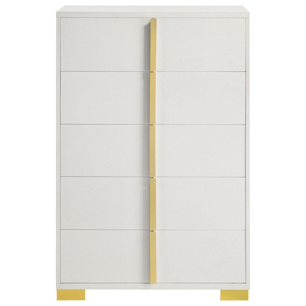 Pacific Landing Marceline 5-Drawer Chest in White and Gold, , large