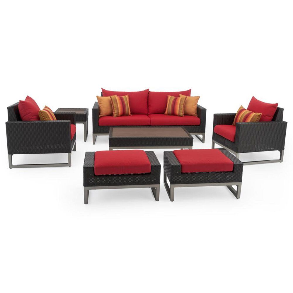 RST Brands Milo 7-Piece Patio Deep Seating Set with Sunset Red Cushion in Espresso, , large