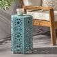Hearth and Haven Eliana 12" Outdoor Hexagon Metal Side Table with Sunburst Cut Out Design in Teal, , large