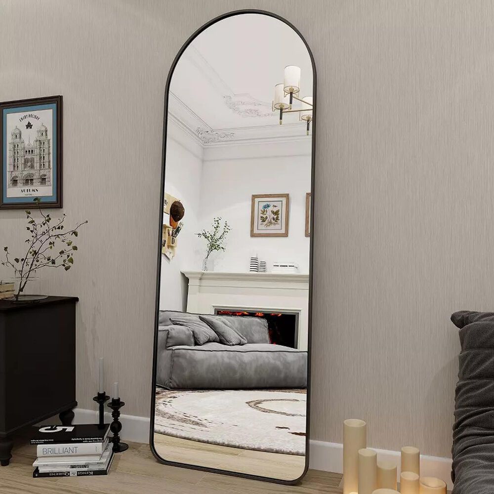 HOMLUX 64" x 21" Modern Full Length Bathroom Mirror in Black, , large