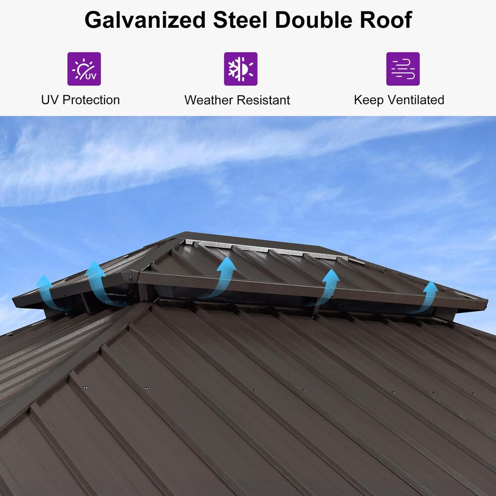 HOMLUX 12' x 14'Outdoor Hardtop Gazebo with Galvanized Steel Roof in Brown, , large