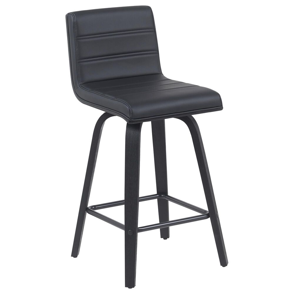 Armen Living Vienna Swivel Counter Height Stool with Black Upholstery in Black Brushed, , large