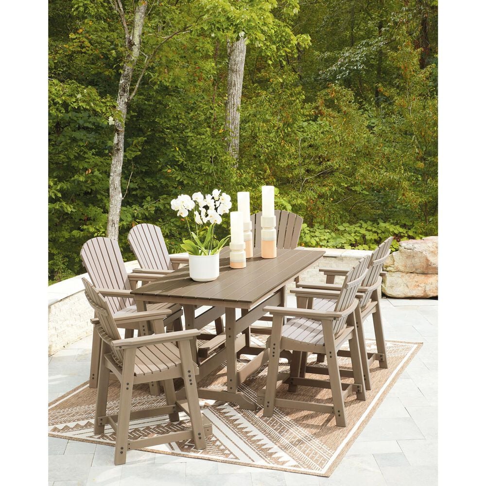 Ashley Seacliff Beach 7-Piece Patio Counter Height Dining Set in Medium Brown, , large
