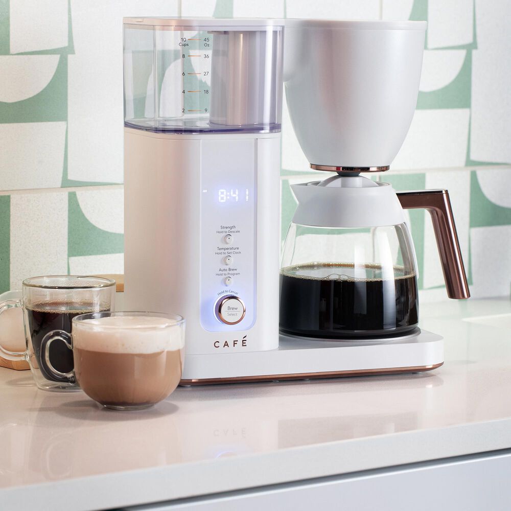 Cafe Specialty Drip Coffee Maker with Glass Carafe in Matte White NFM