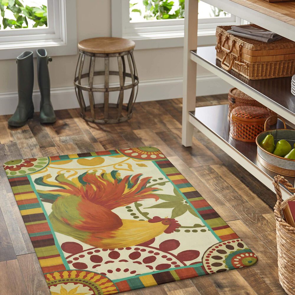 Karastan Dri-Pro Comfort Painted Spice Rooster 1&#39;6&quot; x 2&#39;6&quot; Multicolor Door Mat, , large