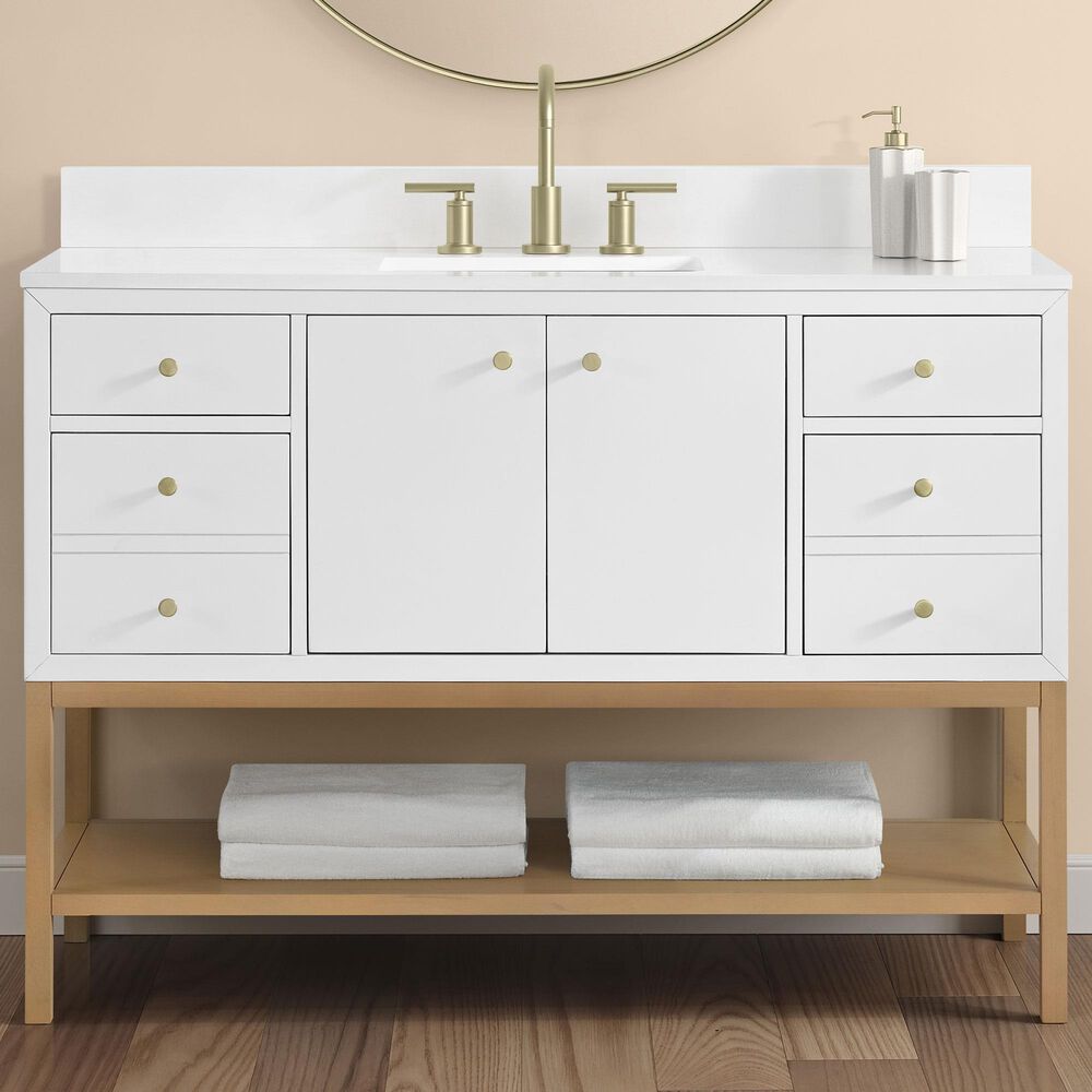 37B Isadore 48" Single Bathroom Vanity Cabinet in Bright White and White Composite Stone Top and Backsplash, , large