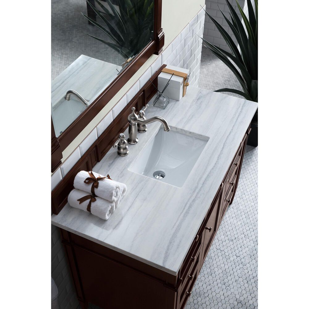 James Martin Vanities Brittany 48&quot; Single Bathroom Vanity in Burnished Mahogany with 3 cm Arctic Fall Solid Surface Top and Rectangle Sink, , large