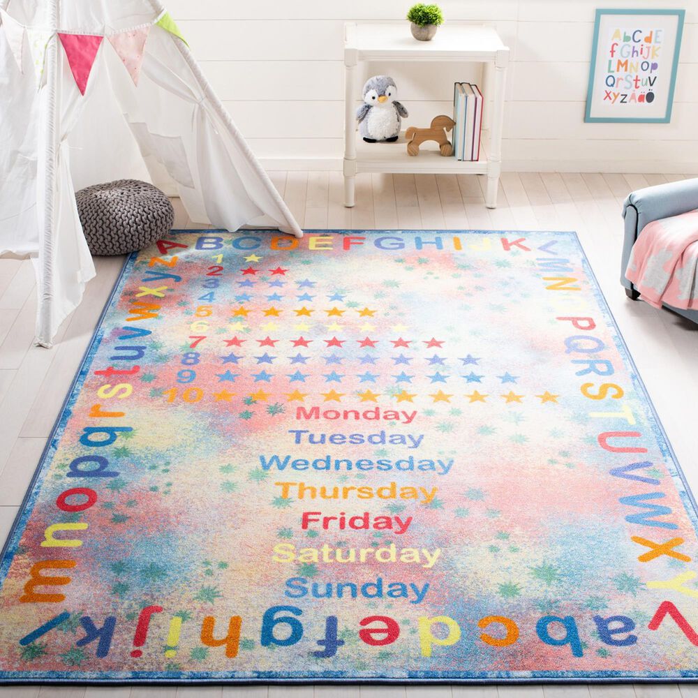 Safavieh Kids Playhouse 5&#39;5&quot; x 7&#39;7&quot; Blue and Orange Rug, , large