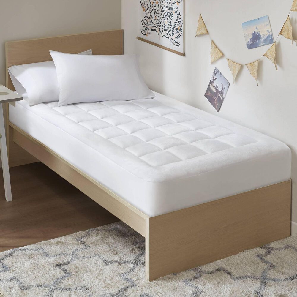 Hampton Park Cloud Soft Twin Overfilled Plush Hypoallergenic Down Alternative Waterproof Mattress Pad in White, , large