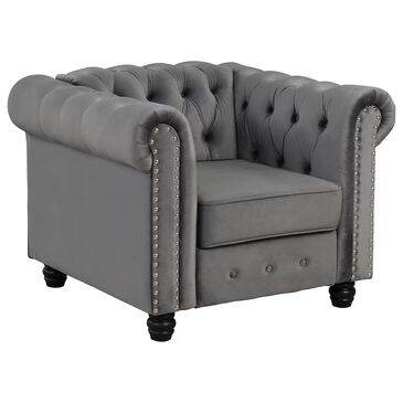 Morden Fort Chesterfield Accent Chair in Light Grey Velvet, , large