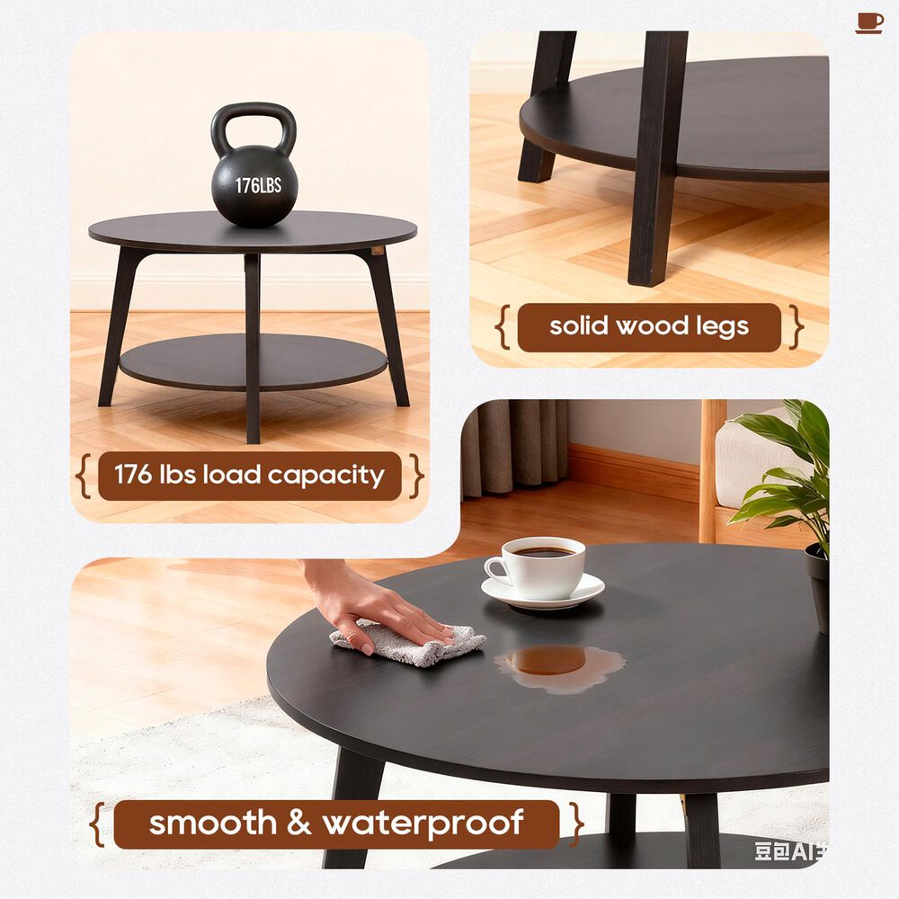 FDW 31.5" Round Coffee Table in Grey, , large