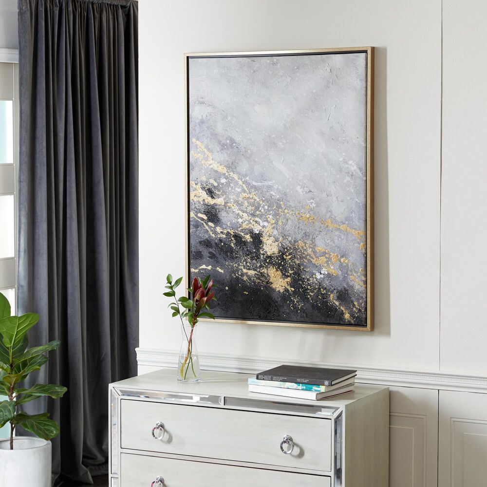 Maple and Jade 40&quot; x 30&quot; Geode Abstract Framed Wall Art in Black, Gold, White and Gray, , large