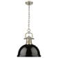 Golden Lighting Duncan 1-Light Pendant with Chain and Black Shade in Aged Brass, , large