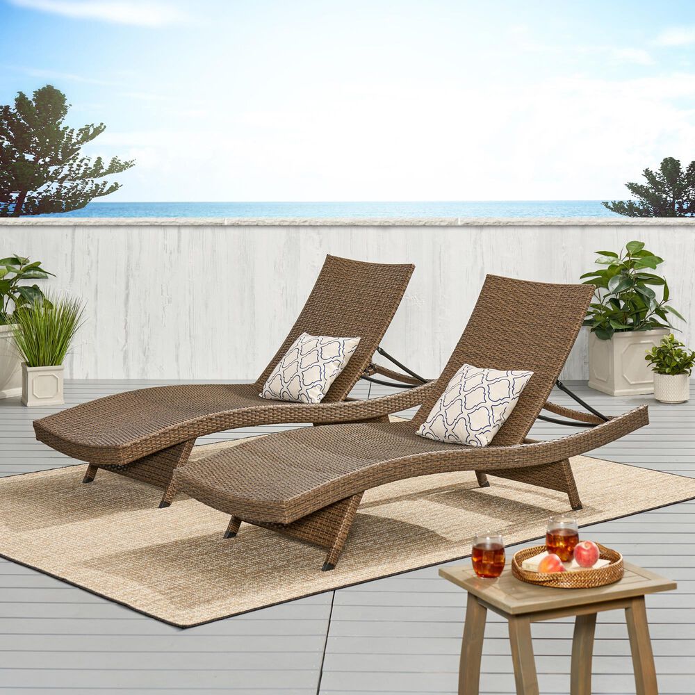 Noble House Salem Patio Chaise Lounge in Mixed Mocha &#40;Set of 2&#41;, , large