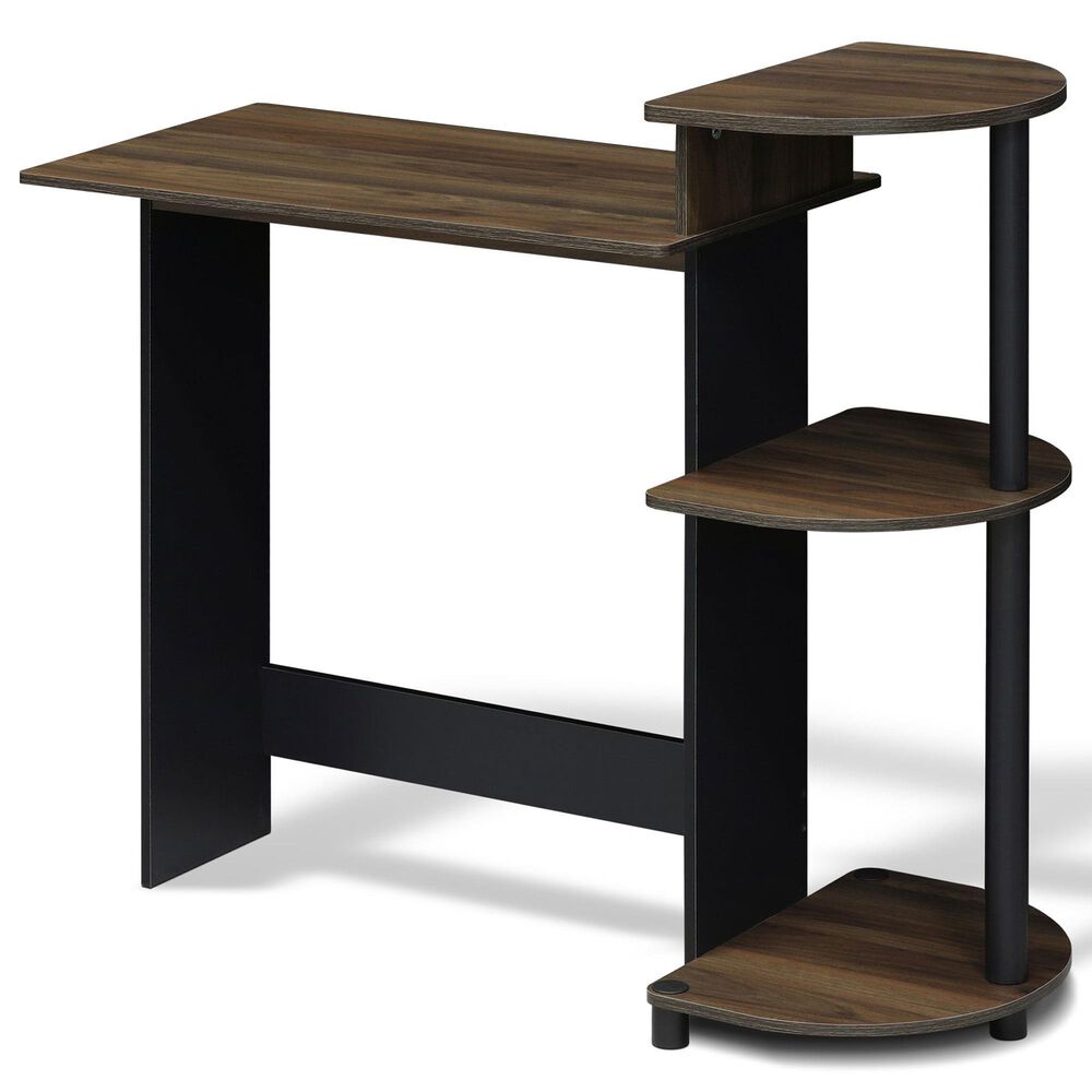HOMLUX Compact Computer Desk with 3 Side Storage Shelves in Columbia Walnut and Black, , large