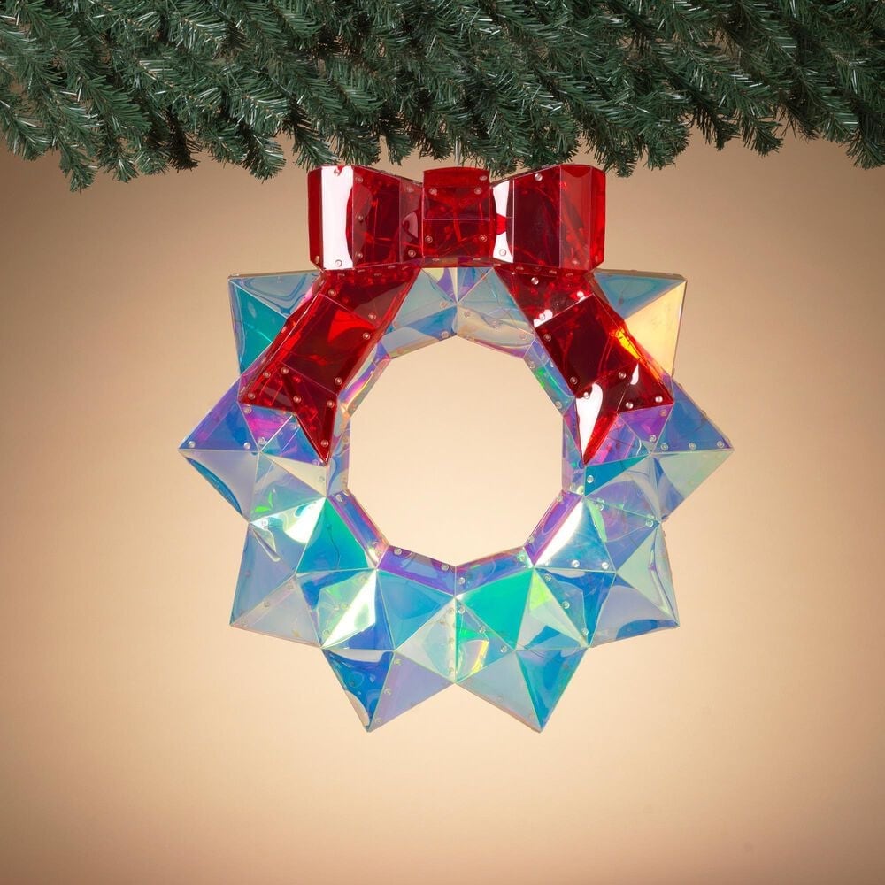 The Gerson Company USB Electric RGB Lighted Holographic Hanging Wreath in Multicolor, , large
