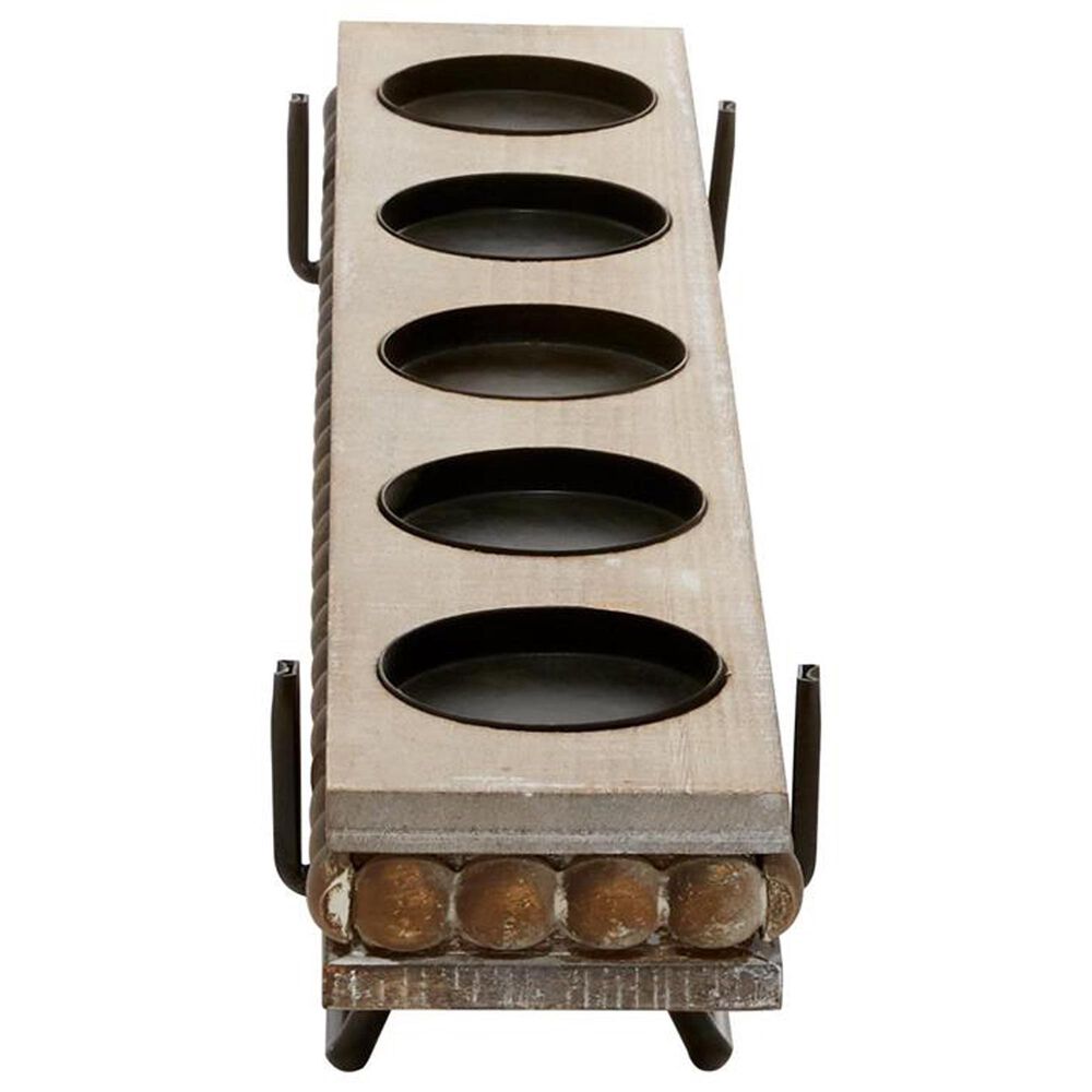 Maple and Jade Pillar 5-Plate Decorative Candelabra in Washed Brown and Matte Black, , large
