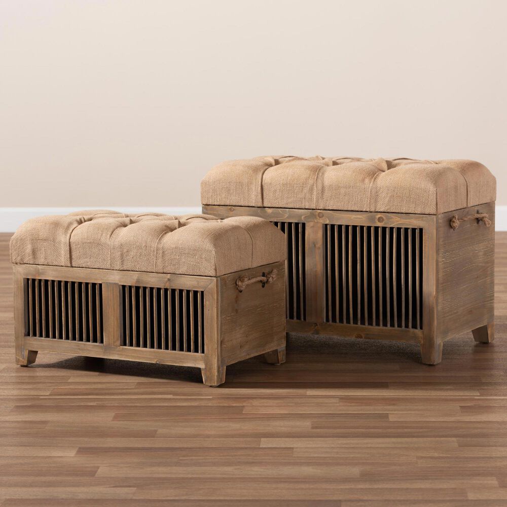 Baxton Studio Clement 2-Piece Storage Trunk Ottoman Set in Beige/Brown, , large