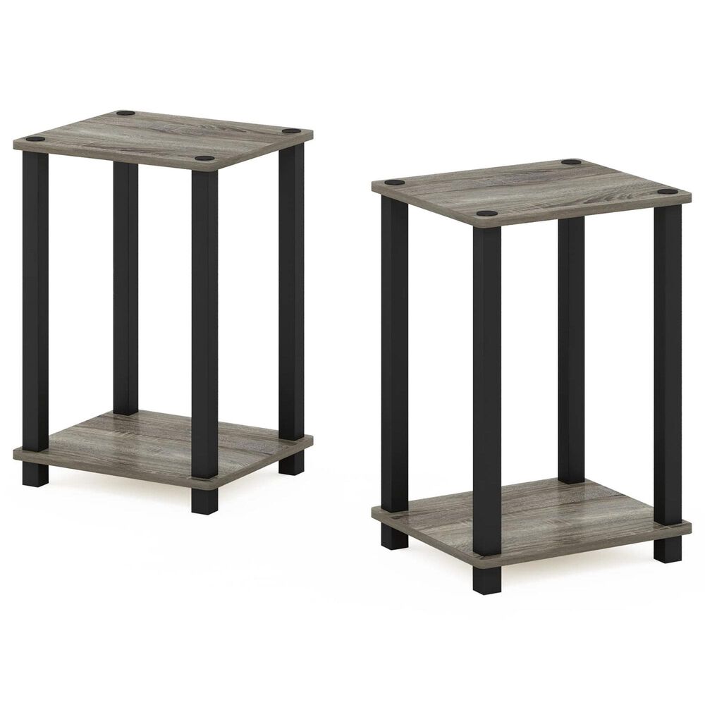 HOMLUX 2-Tier Small End Table in French Oak Grey and Black (Set of 2), , large