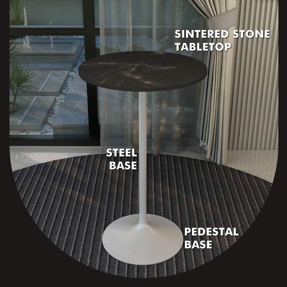 Leisuremod LeisureMod Verve Collection Modern Bar Height Table White Base with 27 Round Black Marbelized MDF Top, , large