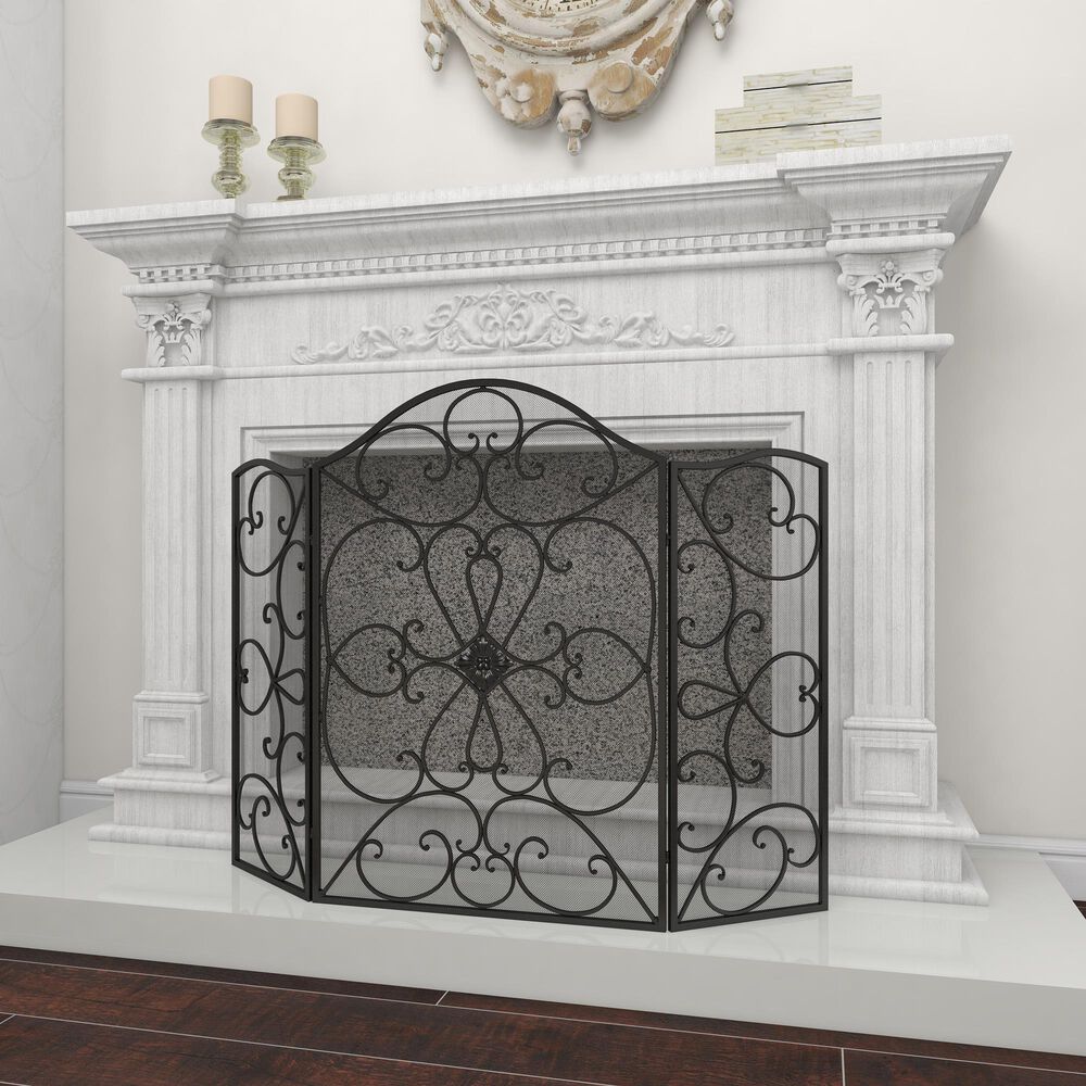 Maple and Jade 49&quot; x 36&quot; Fireplace Screen in Black, , large