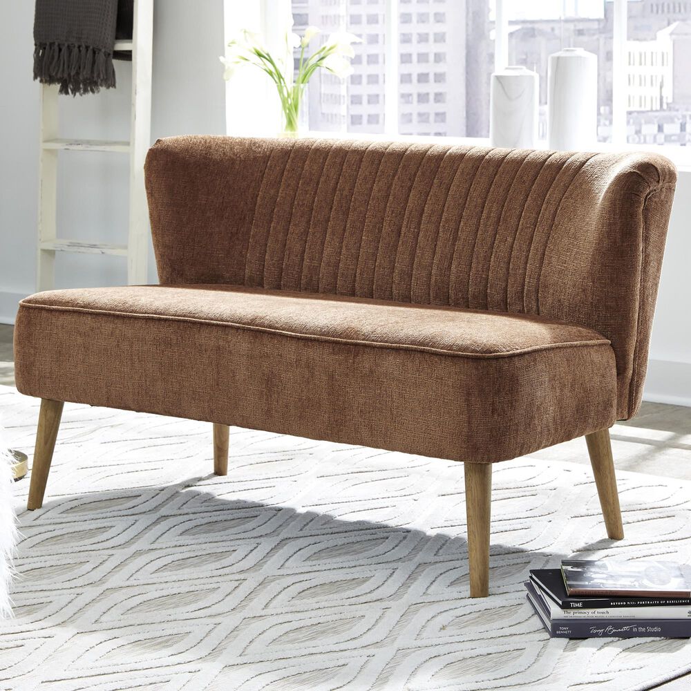 Signature Design by Ashley Collbury Stationary Accent Settee in Cognac Brown, , large