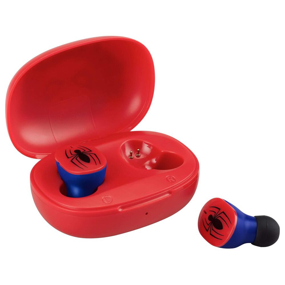 KIDdesigns Spiderman Bluetooth True Wireless Earbuds with Charging Case in Red, , large