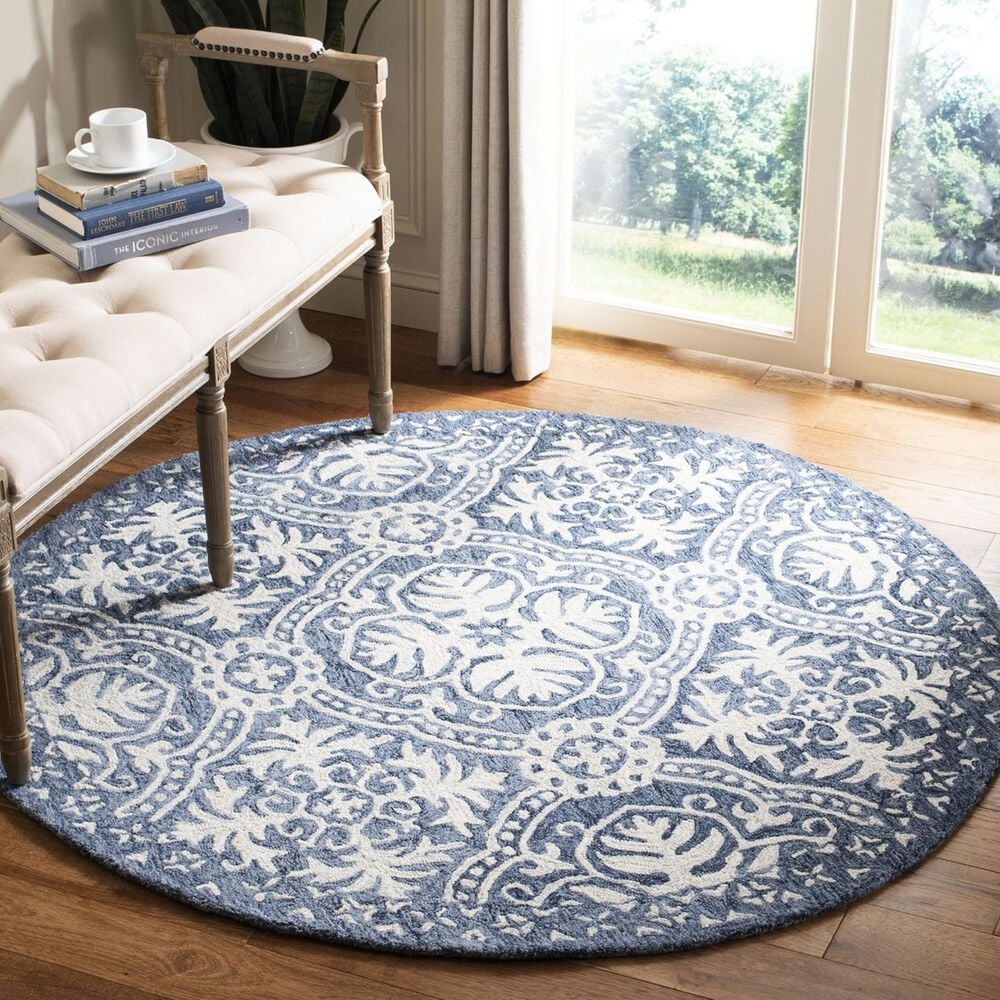 Safavieh Micro-Loop MLP606M 5&#39; Round Blue and Ivory Area Rug, , large