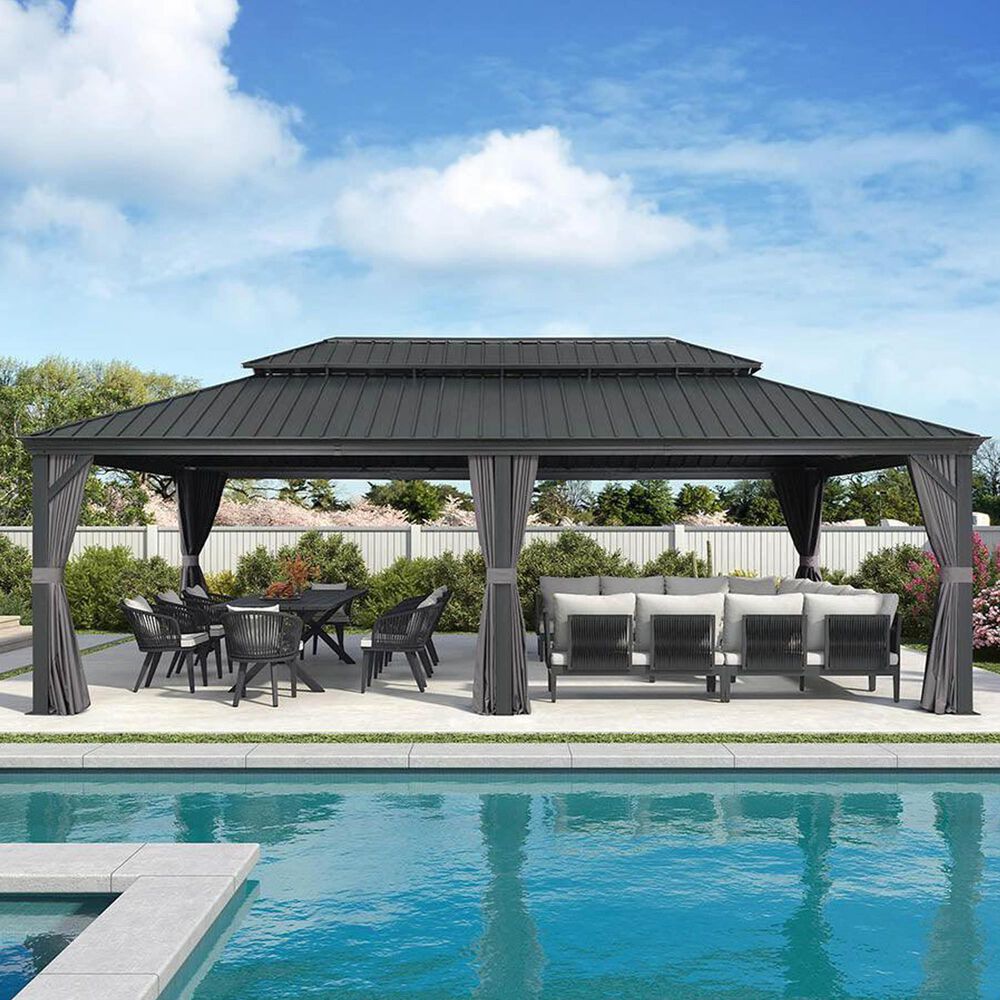 HOMLUX 24-ft x 14-ft Aluminum Pavilion Gazebo Gray Gazebo with Hardtop Roof (Screen Included), , large