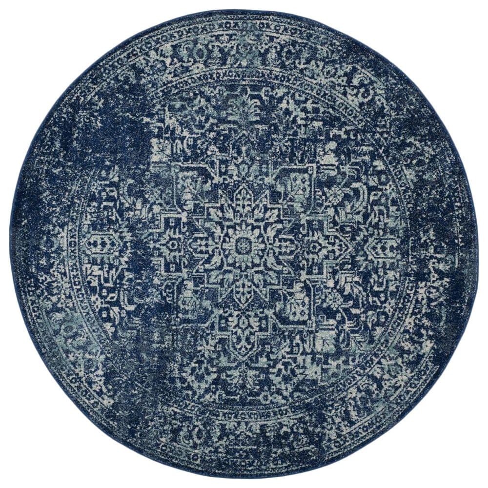 Safavieh Evoke EVK256A 9" Round Navy and Ivory Area Rug, , large