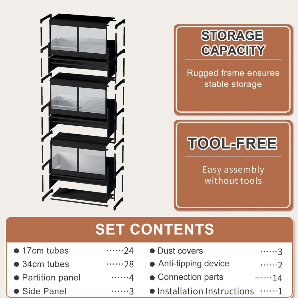 HOMLUX 7-Tier Storage Cabinet with Adjustable Shelves in Black, , large