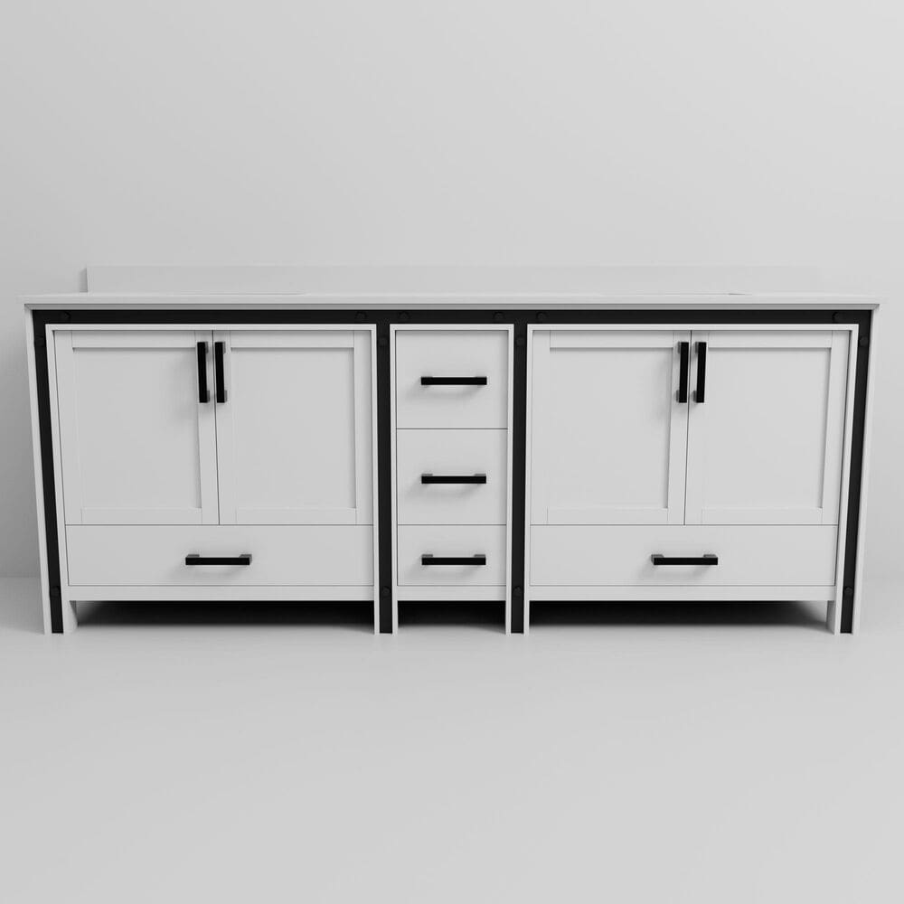 Lexora Home Ziva 84" Double Bathroom Vanity in White with 2 cm White Quartz Top and Rectangular Sinks, , large