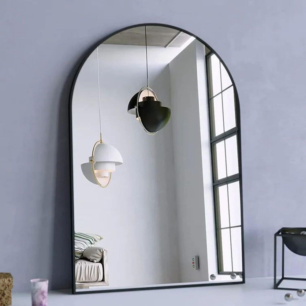 HOMLUX 24" x 36" Arched Mantle Mirror in Black, , large