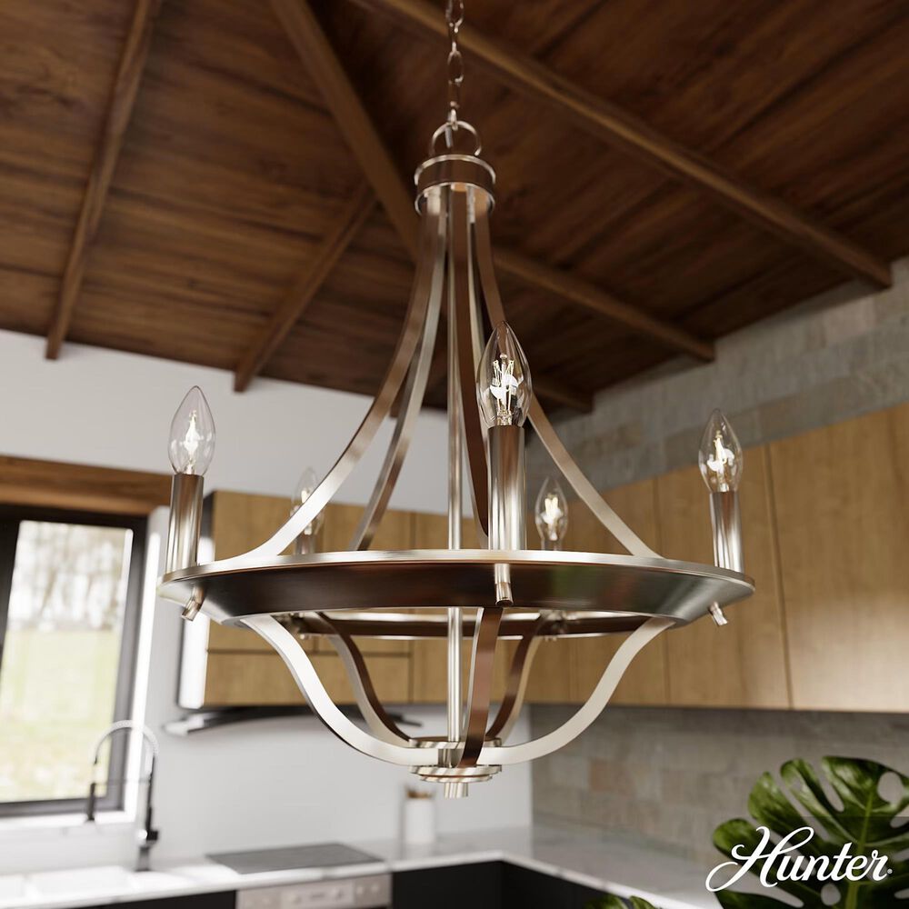 Hunter Perch Point 18&quot; 5-Light Chandelier in Brushed Nickel, , large
