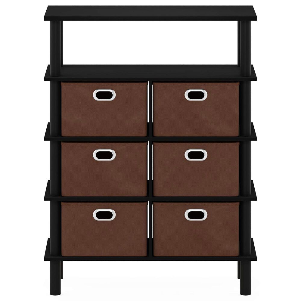 HOMLUX 5-Tier Modern Storage Bookshelf with 6 Storage Bins in Black Oak, , large