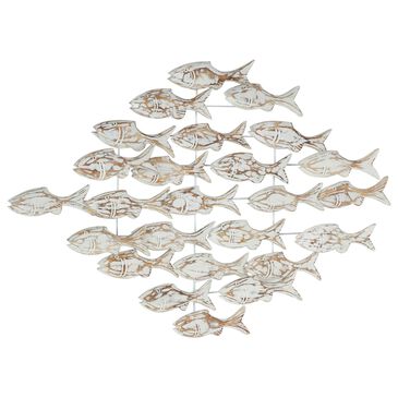 Maple and Jade 26" x 37" Fish Wall Decor in White, Brown and Gold, , large