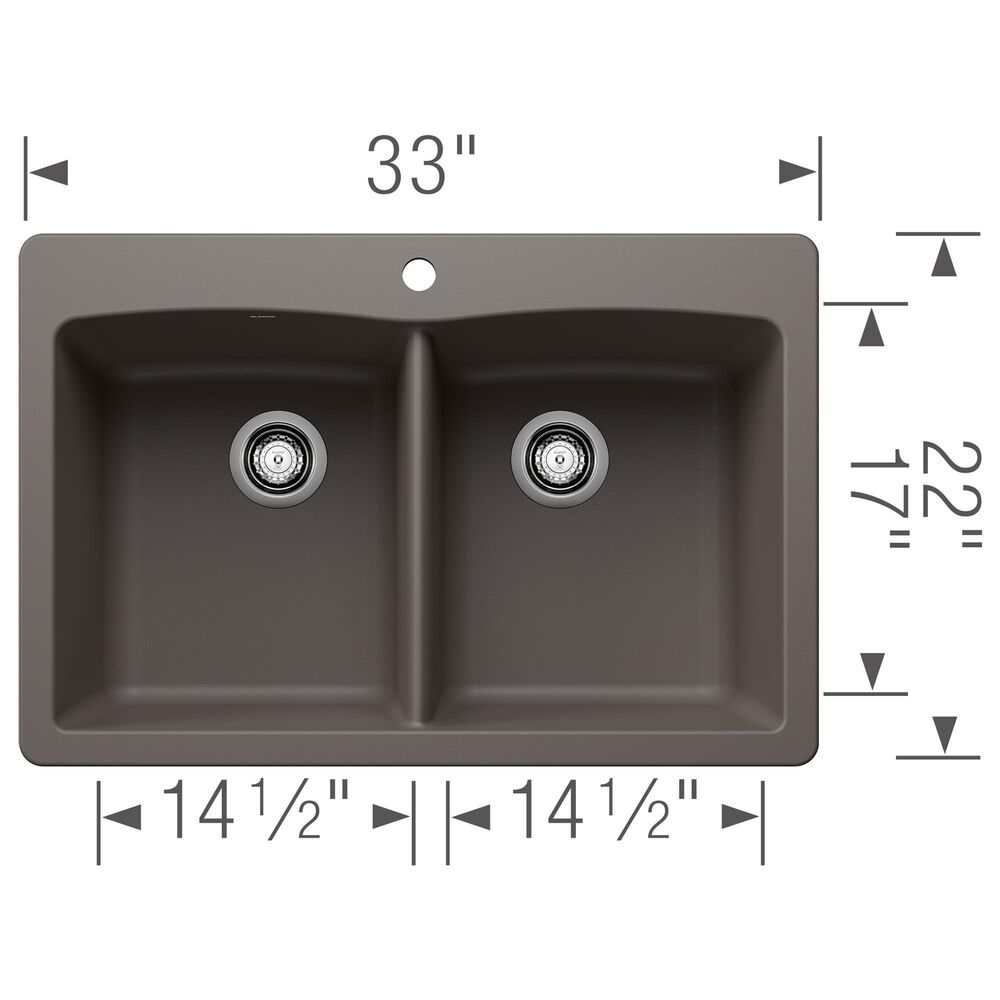 Blanco Diamond 33&quot; Equal Double Dual Mount Kitchen Sink in Volcano Gray, , large